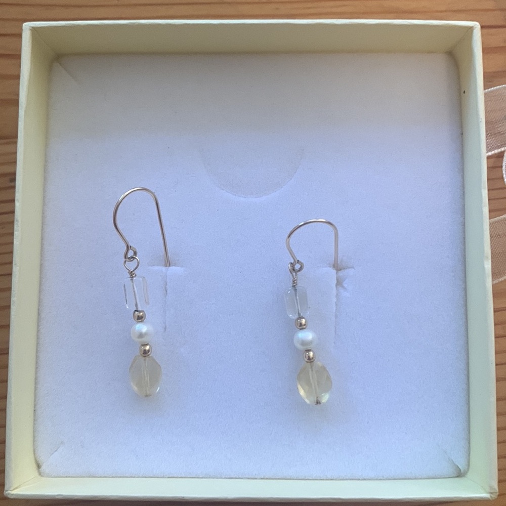 Handmade Gold-filled Dangling Gemstone Earrings with Pearl & Citrine
